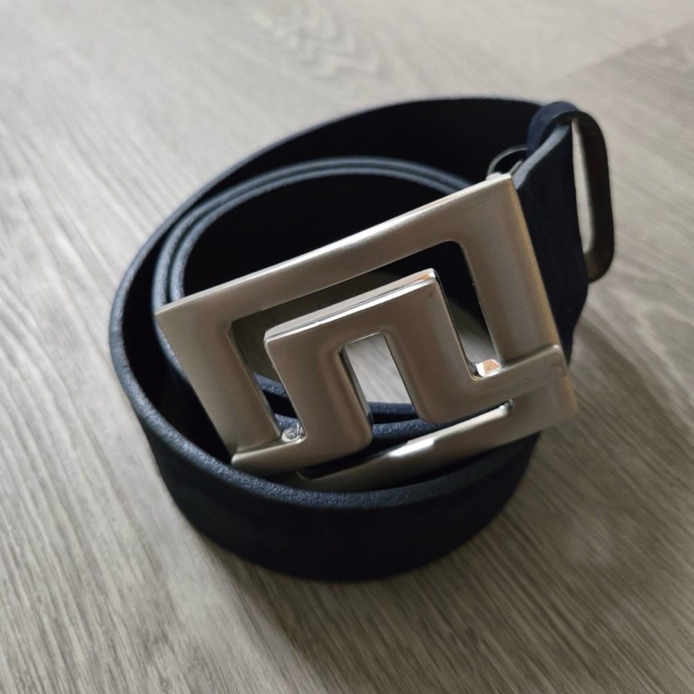 Men's Black Leather Belt with Silver Buckle